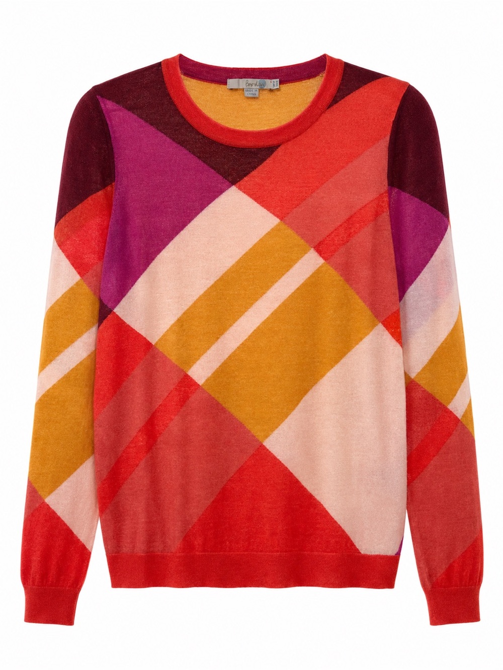 Boden Multicolor Geometric Wool Cotton Crewneck Sweater US 8